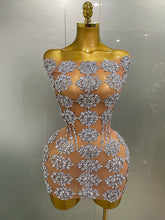 Luxury Sparkly Rhinestone Mesh Mini Dress 2025Women Sexy Nightclub Party Dance Performance Costume Singer Dancer Show Stage Wear